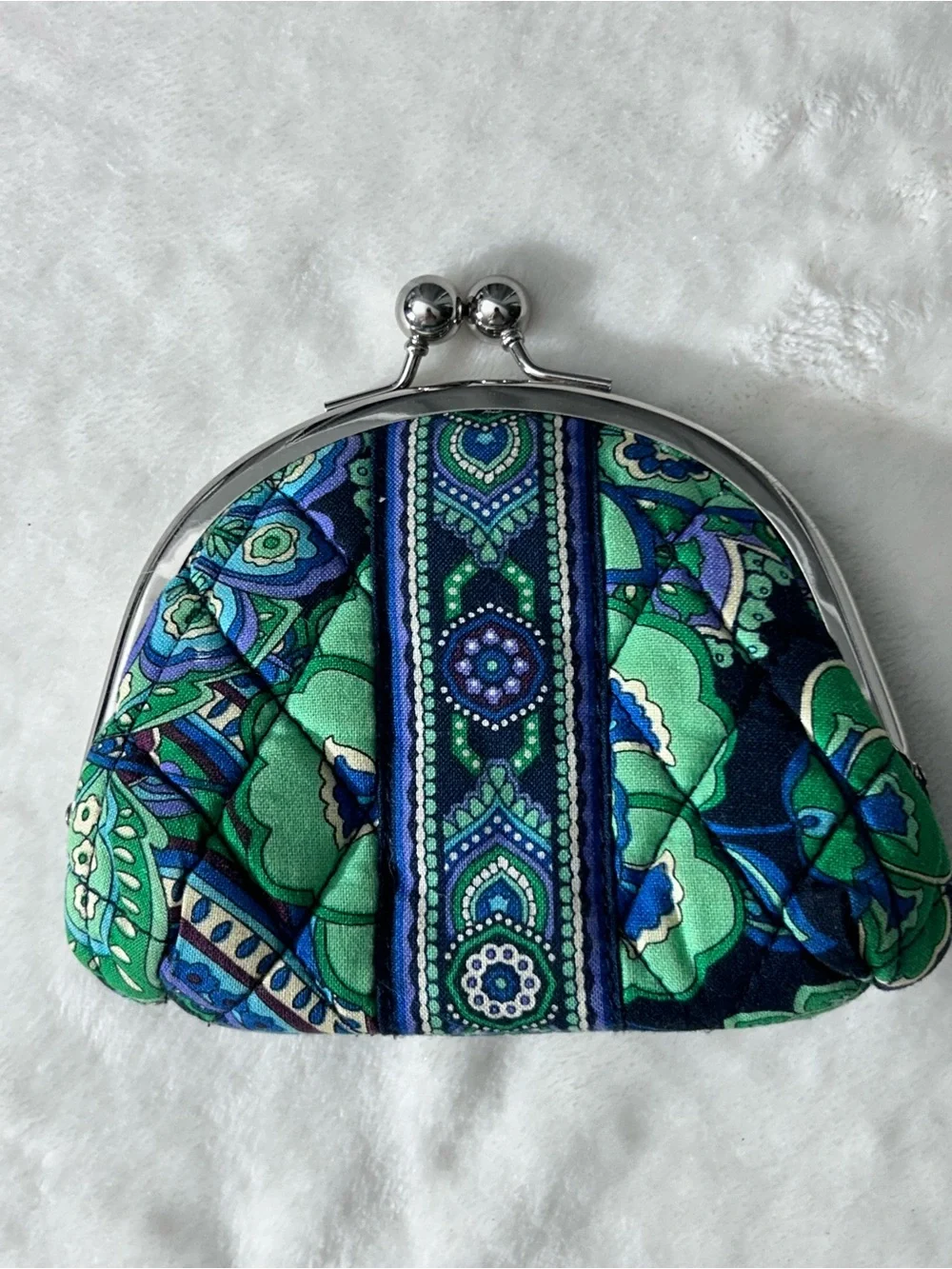 Vera Bradley Quilted Kiss-Lock Coin Purse in Blue, Green & Teal